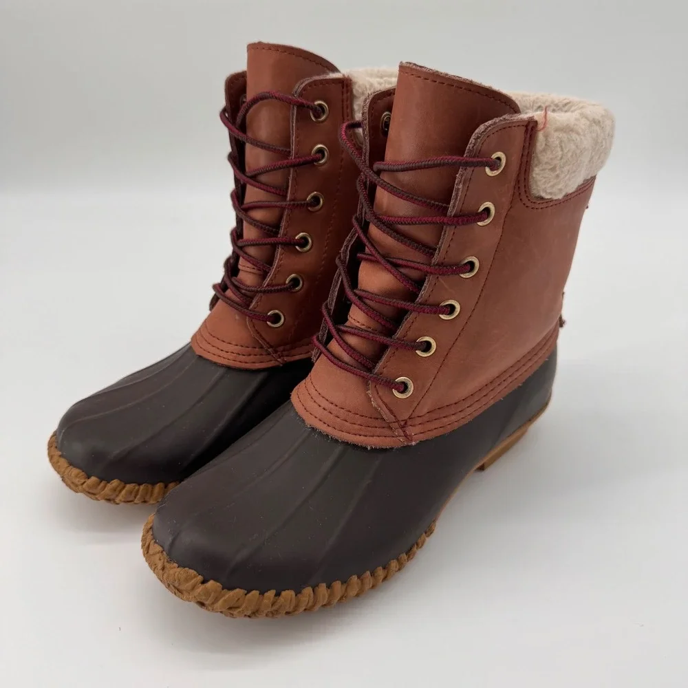 Tommy Hilfiger Women's TW Russel Duck Boots Fur Lined Leather Brown 6 Snow‎ Rain